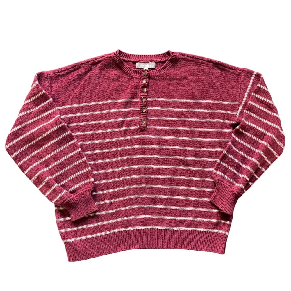 Marled Reunited Clothing Henley Sweater Burgundy White Striped Cotton Blend L‎